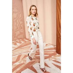 Ulla Johnson High Waist Patch Pocket Flare Button‎ Fly Beige Denim Jeans Sz 25